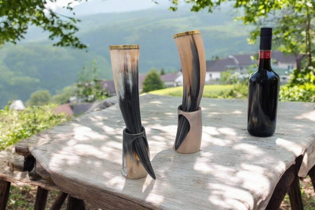 pahar din corn de bivol, pahar corn de bivol cu finisaj de alama, pahar prelucrat manual , pahar prelucrat manual din corn de bivol