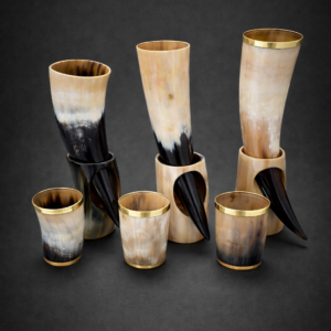 set 6 pahare din corn natural handmade pentru vin si whiskey servire premium